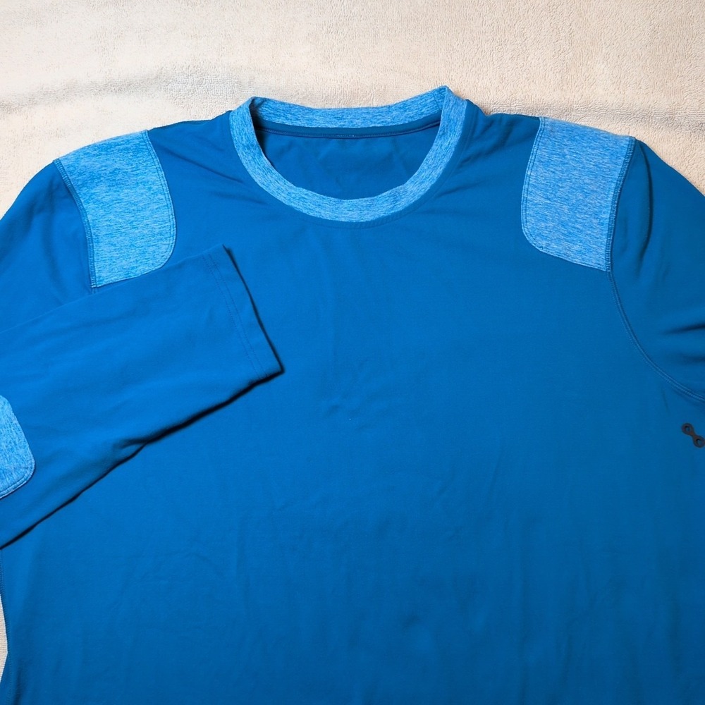 Lululemon Sweater Mens Blue Crewneck Elbow Patch Pullover Size XXL